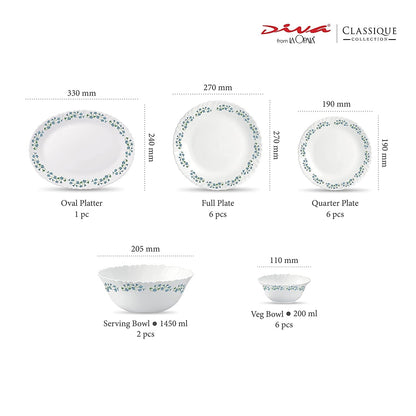 La Opal Glass, Classique Collection, Glass Dinner Set 21 pcs-DAZZLE PURPLE