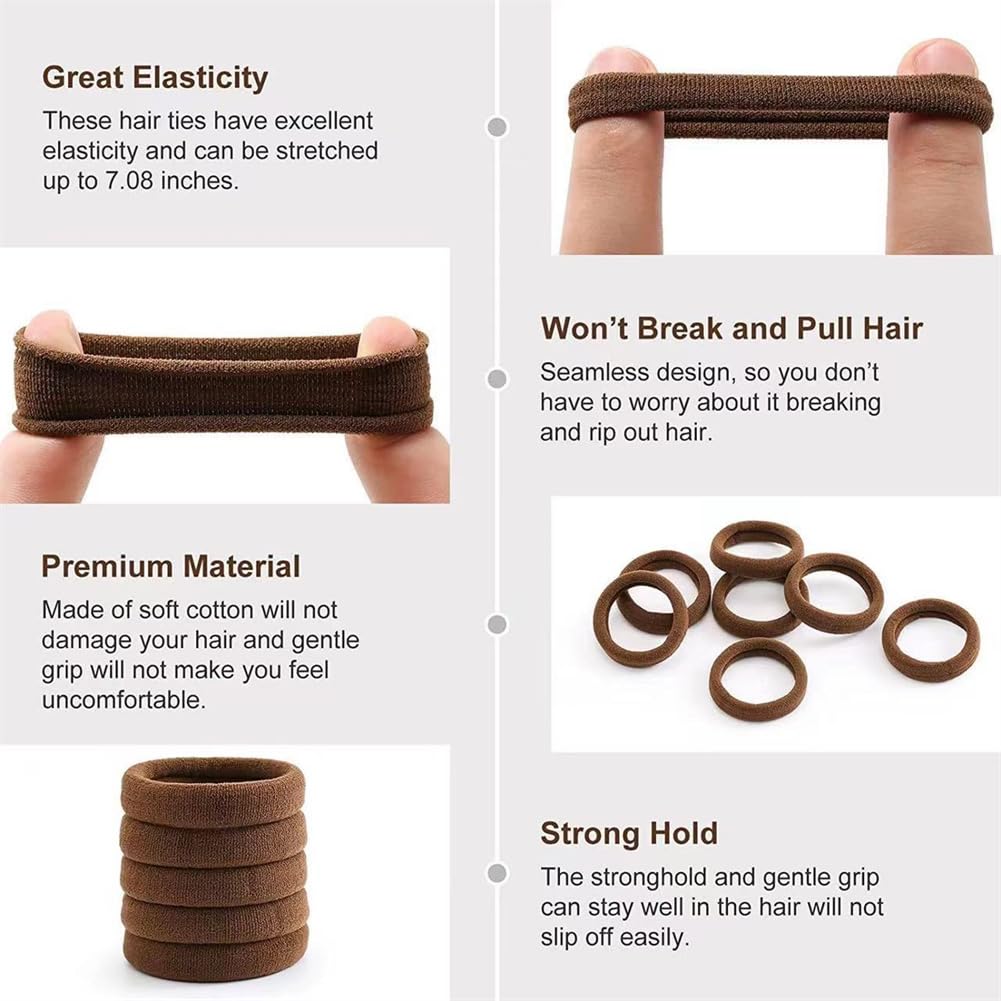 Thick Seamless Brown Hair Ties, Ponytail Holders Hair Accessories No Damage For Thick Hair