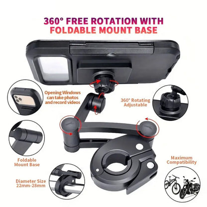 "Secure Your Phone While Riding: 360° Rotatable Adjustable Waterproof Motorcycle Bicycle Phone Holder "
