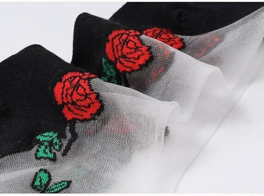 5 Flower Print Short Socks Breathable Lightweight Mesh Women's Stockings Hosiery