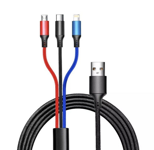 3 in 1 Nylon Braided Multi Charging Cable