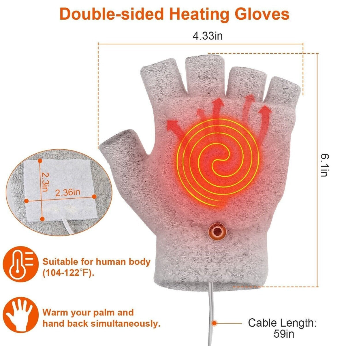 USB Heating Gloves -Grey