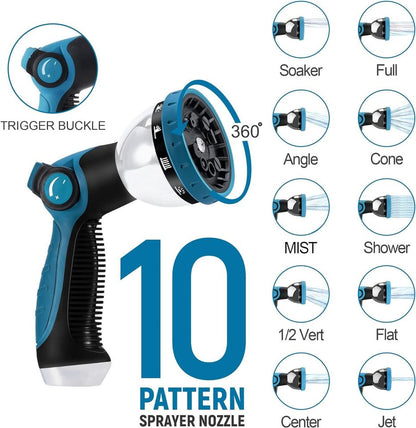 Expandable Garden Hose 100 ft Flexible Retractable Water Hose with 10 Function Sprayer Nozzle