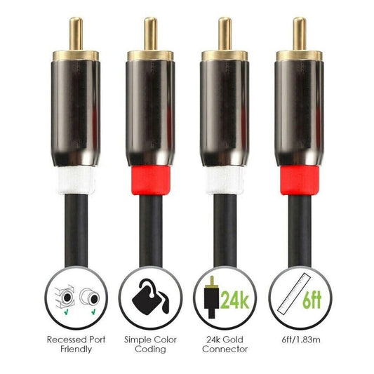 2RCA Male to Male Audio Stereo Cable - 6FT
