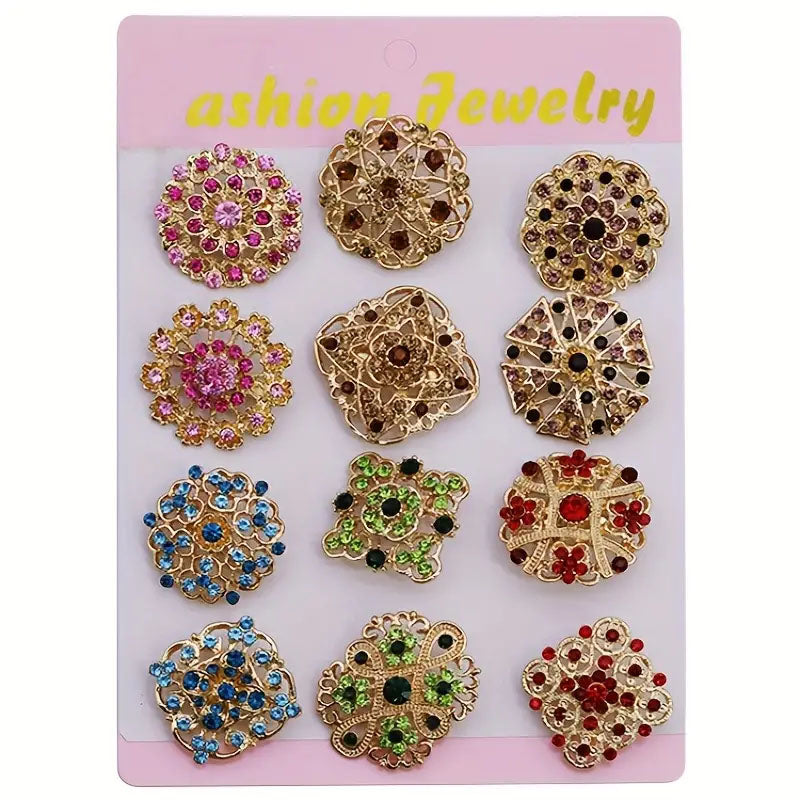 Elegant Rhinestone Flower Brooch Lapel Pin