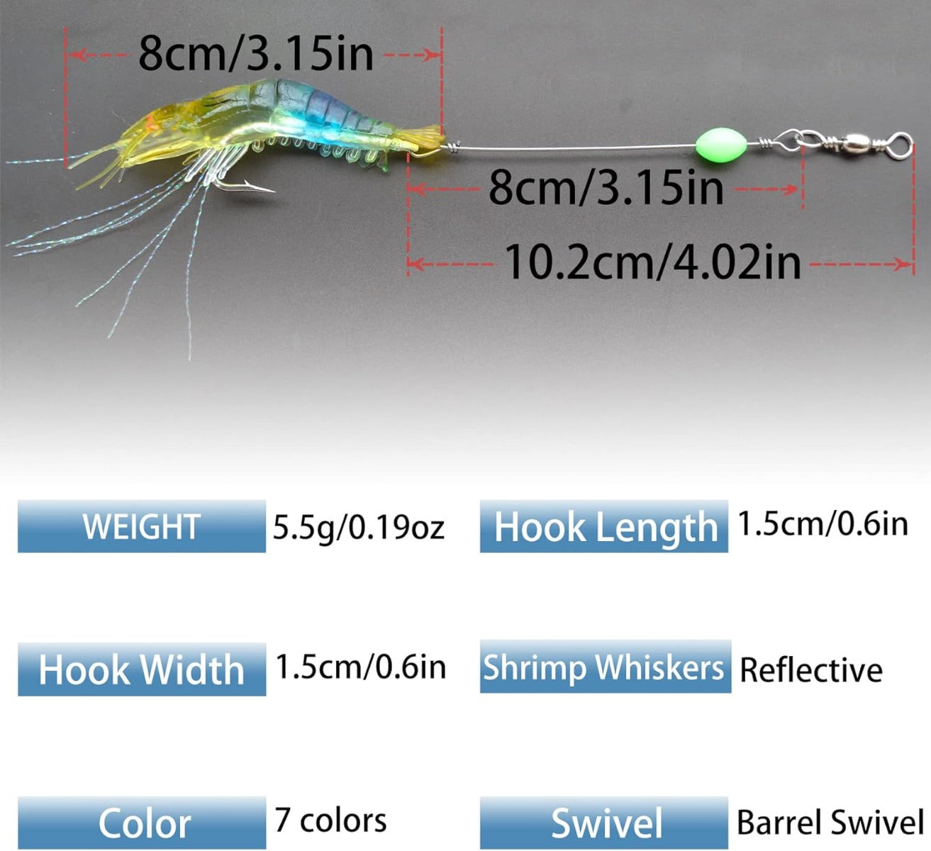7 pcs / OPP Luminous Shrimp Silicon Soft Lure Catch Fish Artificial Bait Hook