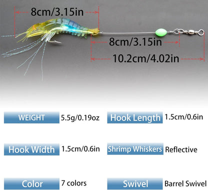 7 pcs / OPP Luminous Shrimp Silicon Soft Lure Catch Fish Artificial Bait Hook