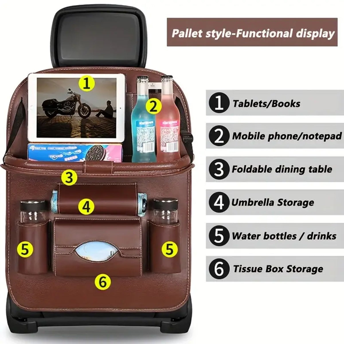 Upgrade Your Car With This Luxury Leather Storage Bag And Tray - Perfect For Kids' Snacks And Toys WINE RED
