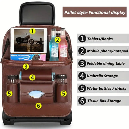 Upgrade Your Car With This Luxury Leather Storage Bag And Tray - Perfect For Kids' Snacks And Toys WINE RED