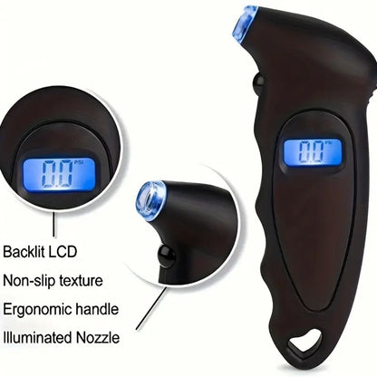 Black Digital Car Tire Pressure Gauge With LCD Display Pressure Gauge