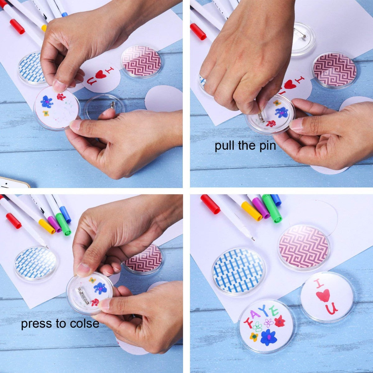 Clear Acrylic Button Badge Kit Handmade DIY Craft Supplies