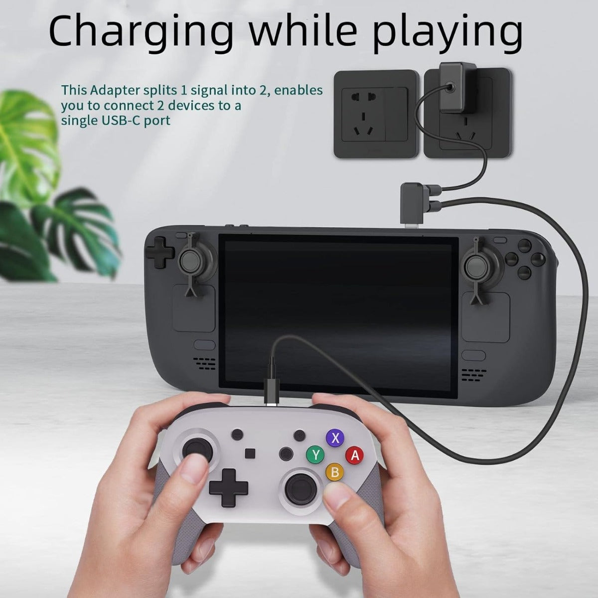 Steam Deck Adapter Type C 1 To 2 Adapter Charging Transfer Data 2 In 1