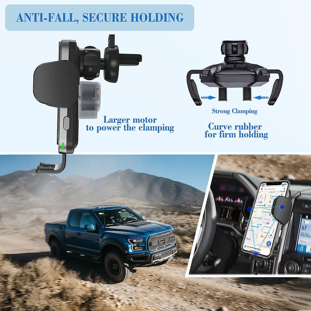 15W Fast Wireless Car Charger Vent Mount with CLIP AND SUCKING DISC