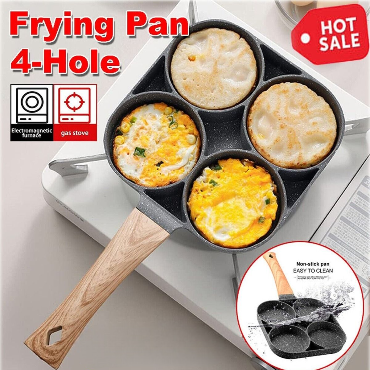 4-Hole Omelet Pan For Burger Egg Ham Pancake Maker