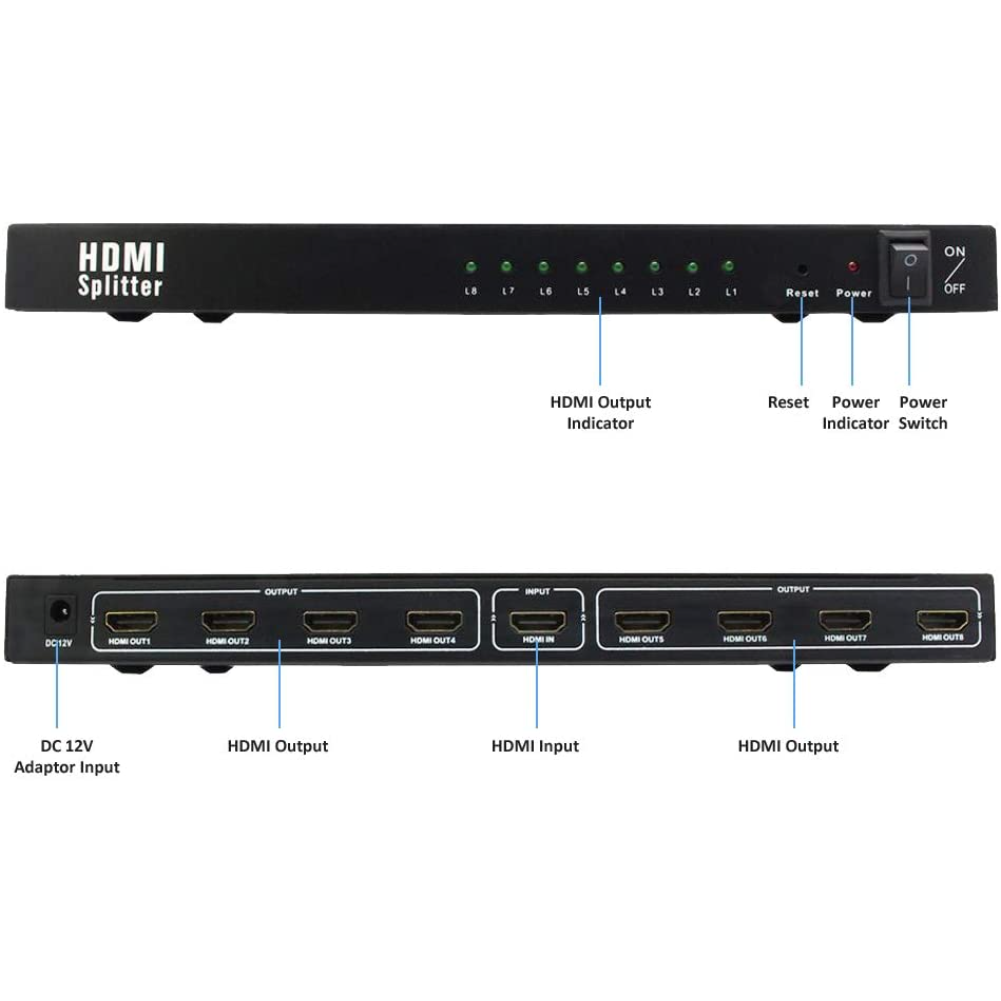 1x8 HDTV Splitter Video Distributor 1080P 3D