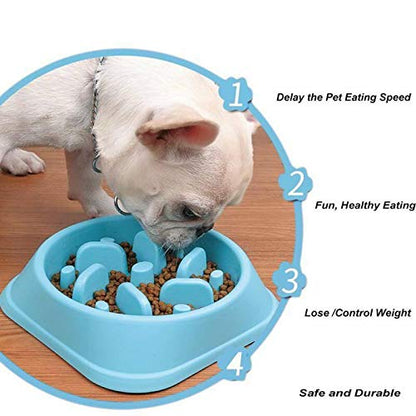 Dog Food Slow Feeder Plastic Bowl BLUE