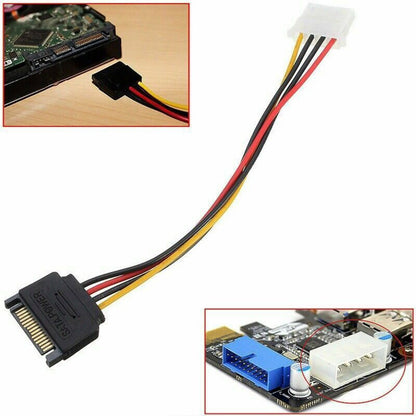 6" 4-pin Molex Female to 15-pin SATA Male Power Cable