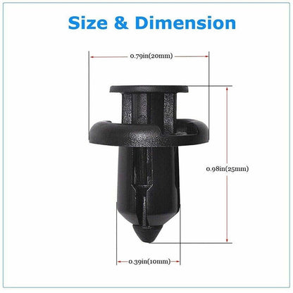 100 Pcs 10mm Bumper Retainer Clips - Black