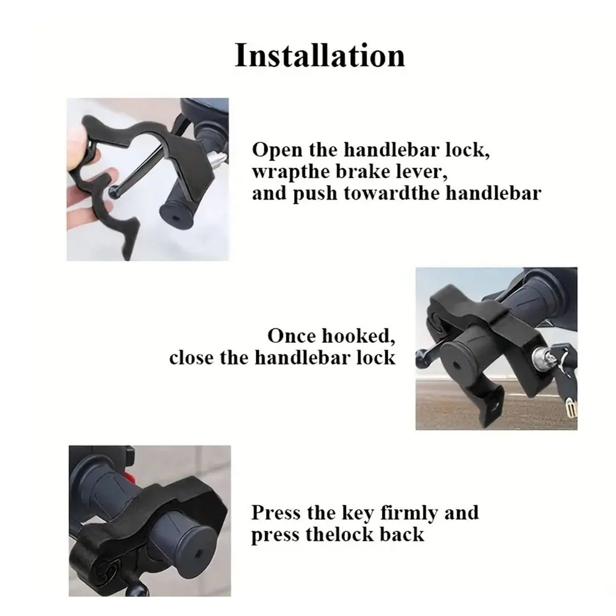 1 Set - Bicycle And Motorbike Handlebar Lock With 2 Keys
