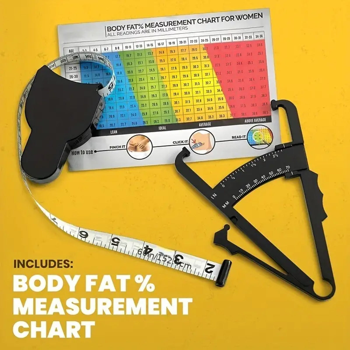 AccuMeasure Body Fat Caliper and Tape Measure Skinfold Calipers and Measuring Tape for Accurate Body Fat Measurement
