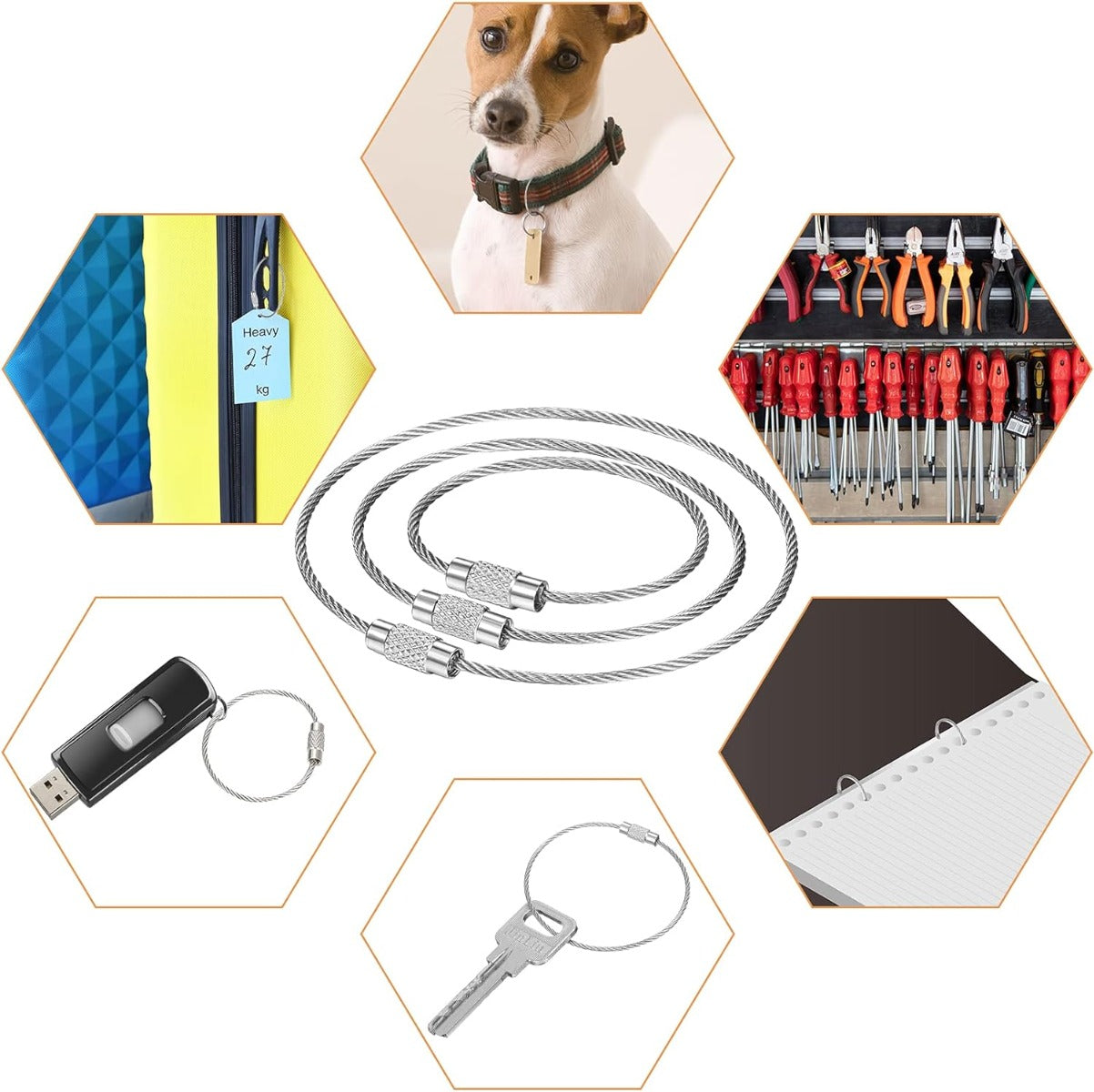 10pcs - Stainless Steel Wire Keychain Cable