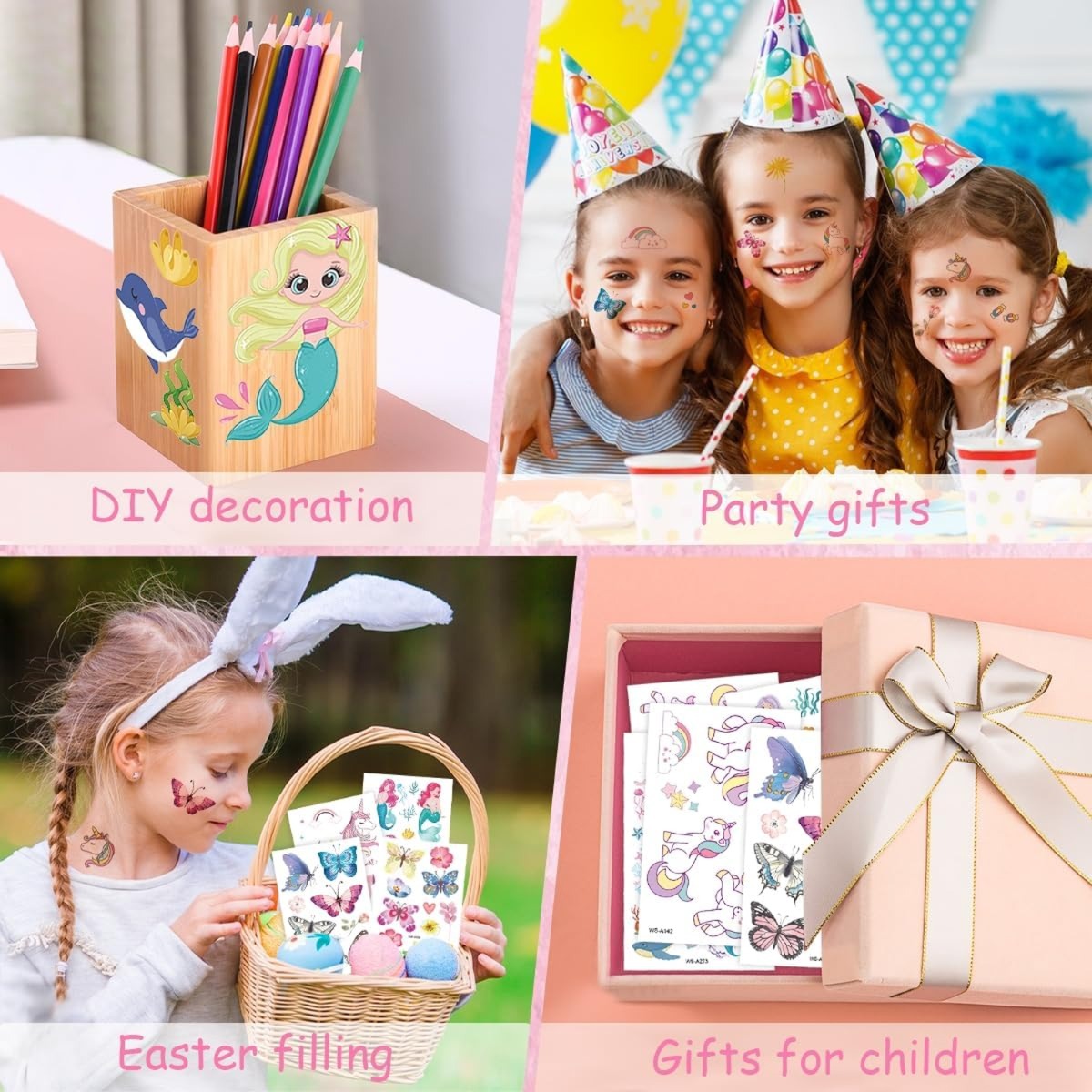 8 Sheets Glitter Mermaid & Unicorn Temporary Tattoo Stickers