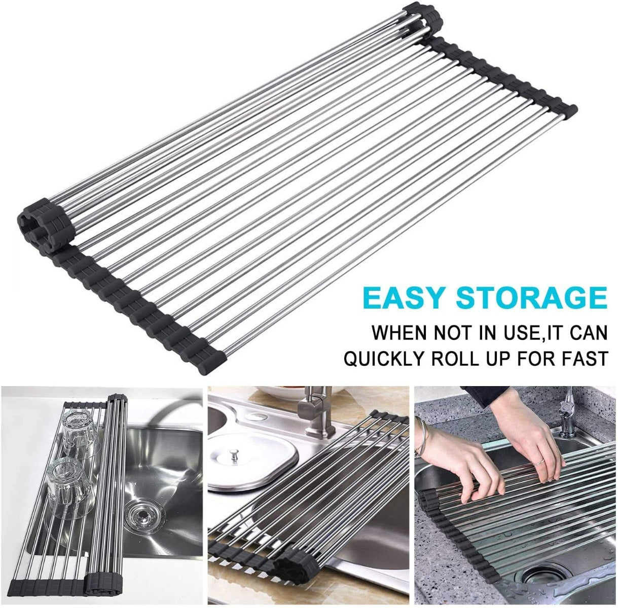 Roll-Up Dish Drainer Rack Kitchen Sink