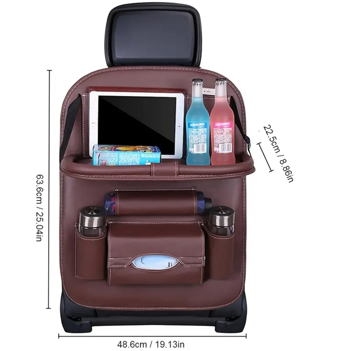 Upgrade Your Car With This Luxury Leather Storage Bag And Tray - Perfect For Kids' Snacks And Toys WINE RED