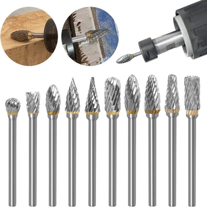 10Pcs Double Cut Carbide Rotary Burr Set