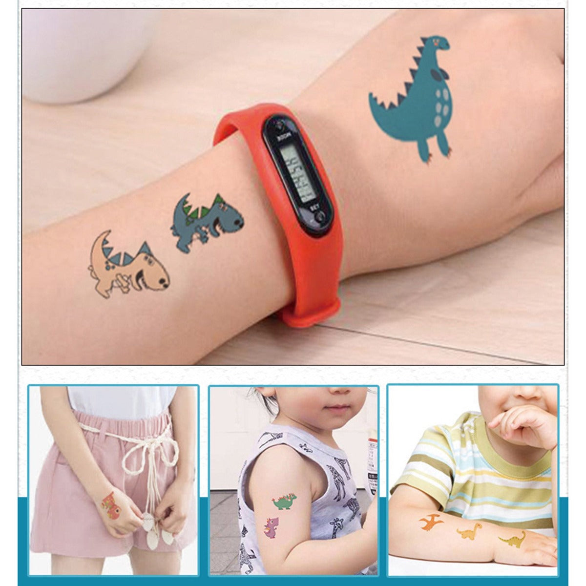 20 Sheets Dinosaur Washable Temporary Stickers
