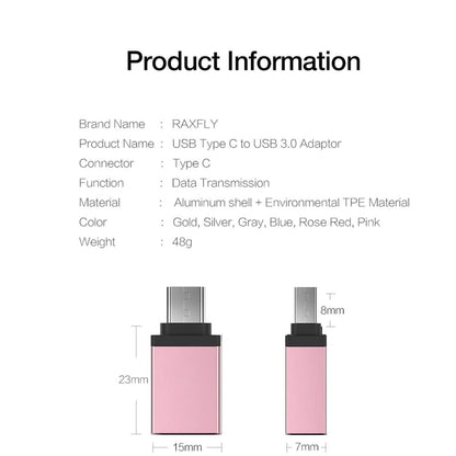 Type C Male to USB 3.0 A Female OTG USB-C Adapter -Rose Gold