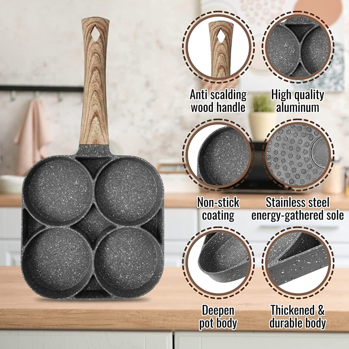 4-Hole Omelet Pan For Burger Egg Ham Pancake Maker