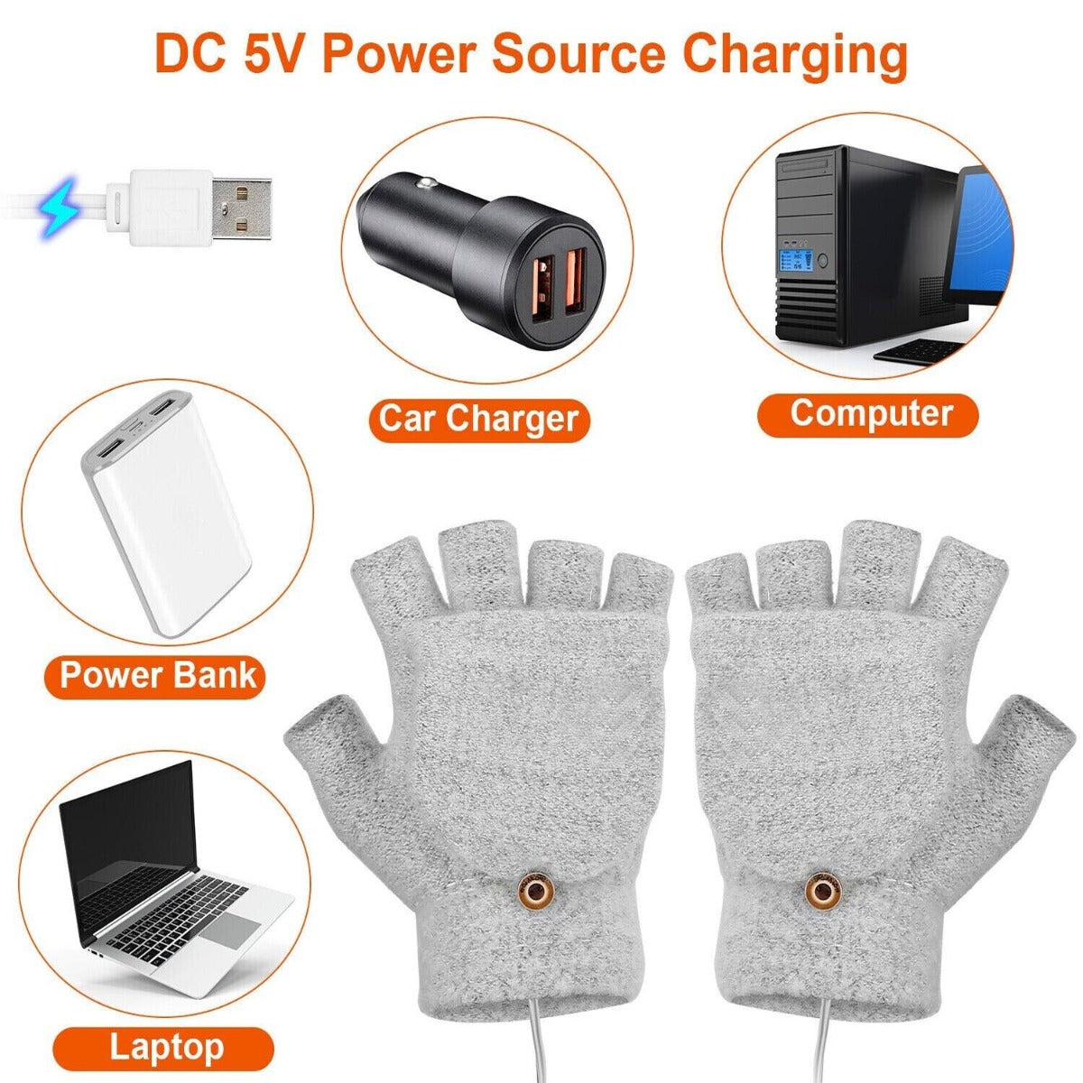 USB Heating Gloves -Grey