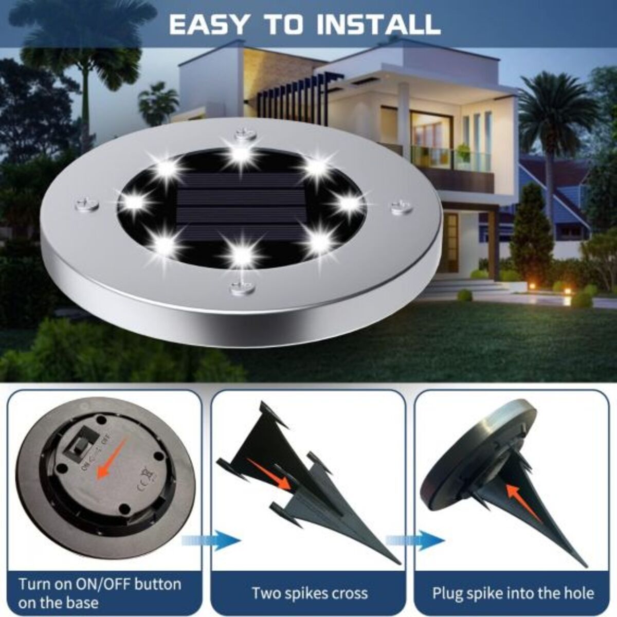 4Pcs LED Solar Powered In-Ground Lights - cool white