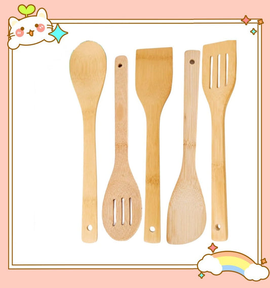 5 Pcs Wooden Utensil Kitchen Spatula Set