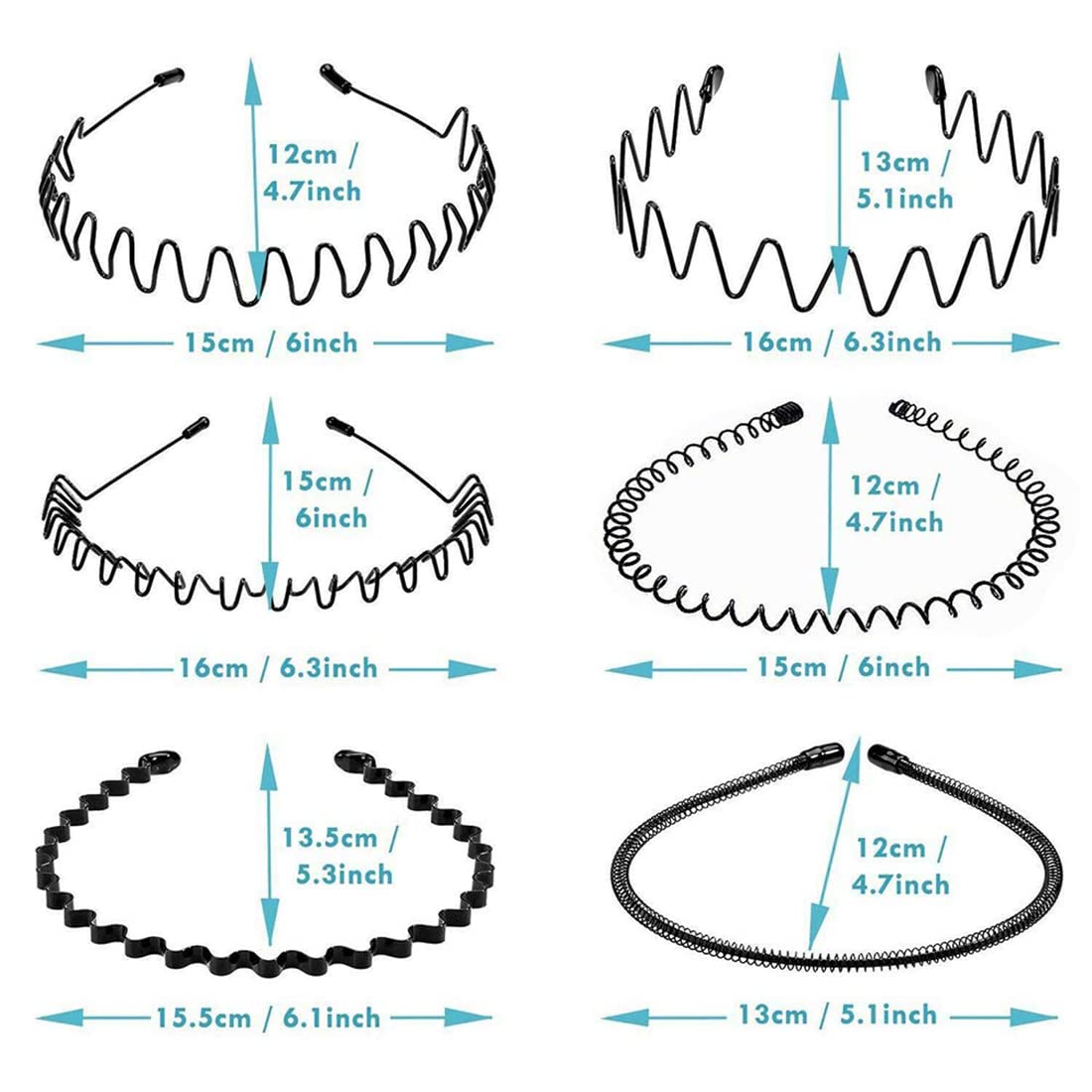 6 pieces Non-Slip Metal Headbands