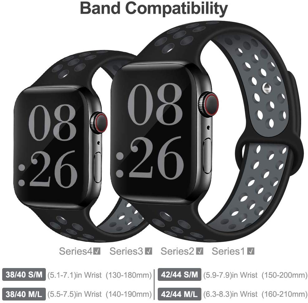 Smart Watch Silicon Band 38 MM / 42 MM-Black &amp;amp; Grey-38mm