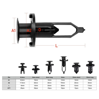 102pcs Bumper Push Fasteners Rivet Clips Expansion Screws