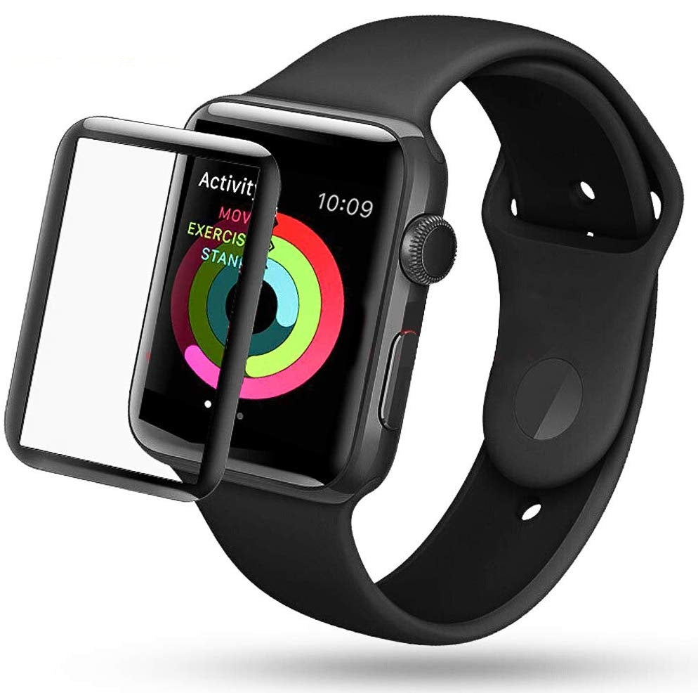 Compatible Smart Watch 3D Full Screen Tempered Glass - 38mm/40mm/42mm/44mm (Black)-44mm
