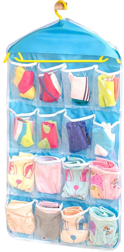 Foldable 16 pocket wardrobe organizer-Blue