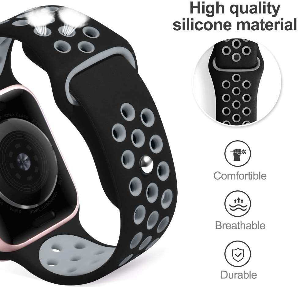 Smart Watch Silicon Band 38 MM / 42 MM-Black &amp;amp; Grey-38mm