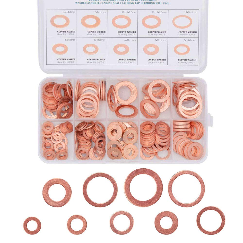 200pcs Copper Washer Gasket Nut Bolt Set