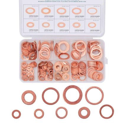 200pcs Copper Washer Gasket Nut Bolt Set