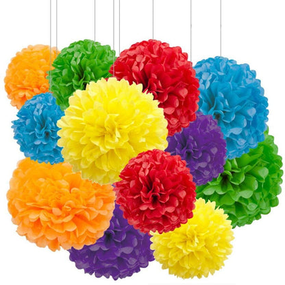 Rainbow Hanging Tissue Paper Pom Poms
