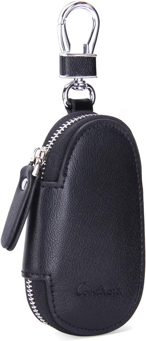 Leather Car Key Case Wallet Key Holder Bag for Men Women Black