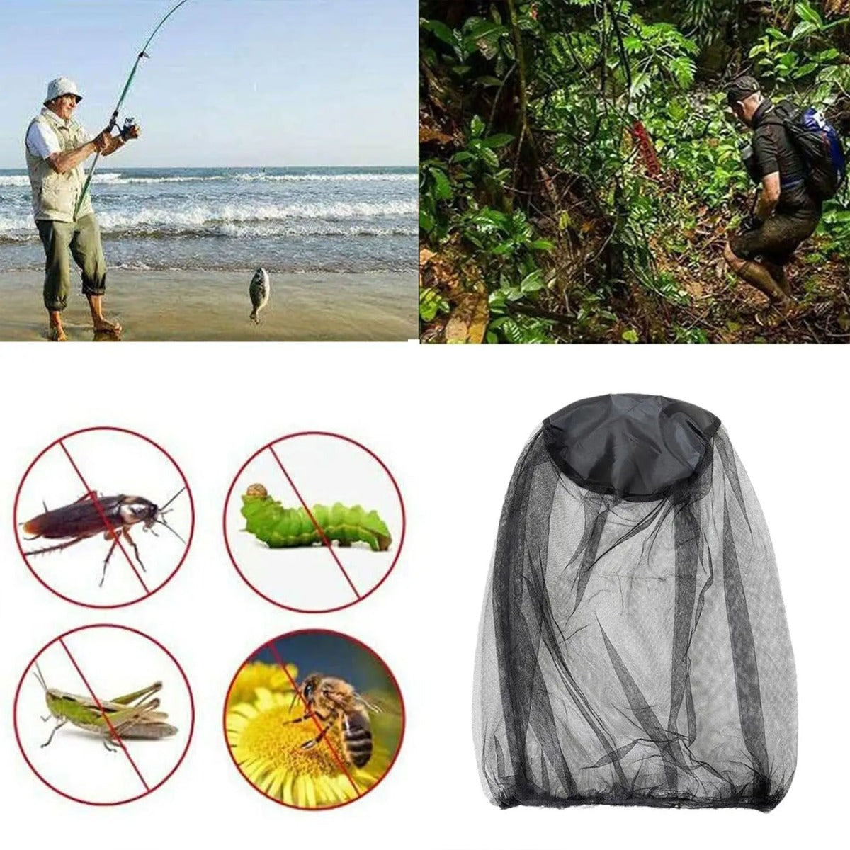 5pcs Mosquito Head Net Hat for Outdoor Activities