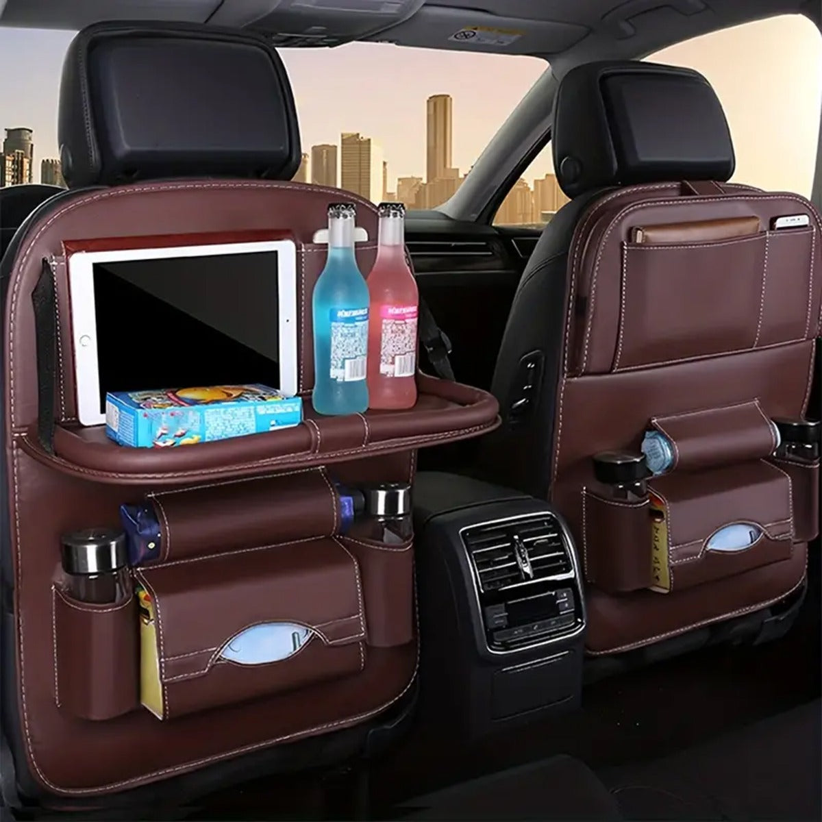 Upgrade Your Car With This Luxury Leather Storage Bag And Tray - Perfect For Kids' Snacks And Toys WINE RED