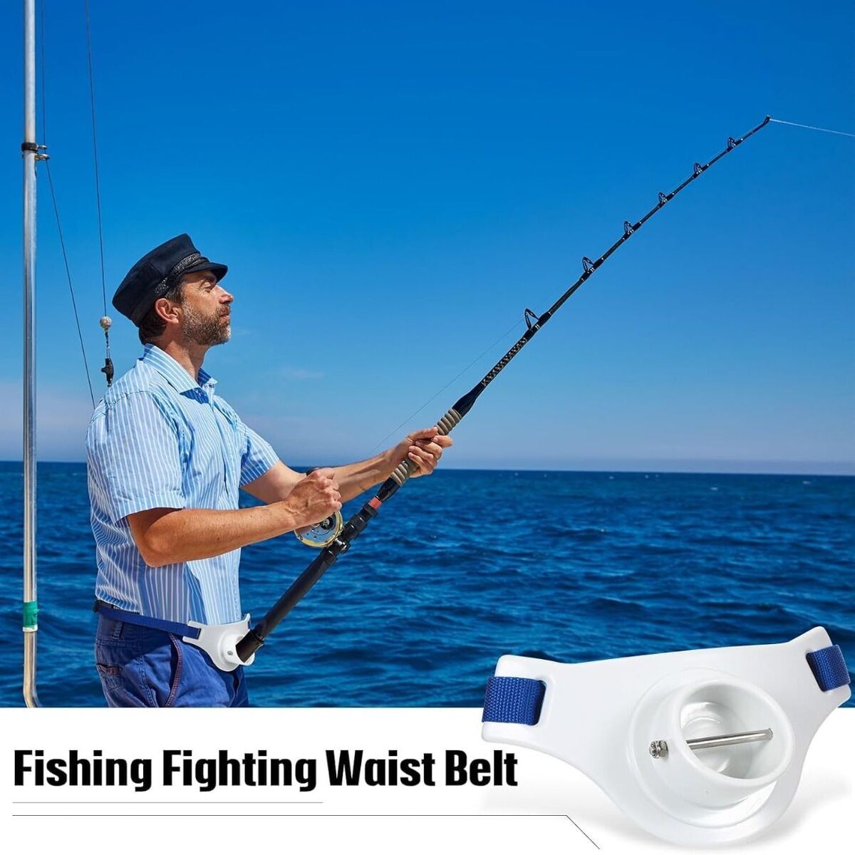 Adjustable Fishing Belt with Rod Holder for Hands Free Fishing on Boats