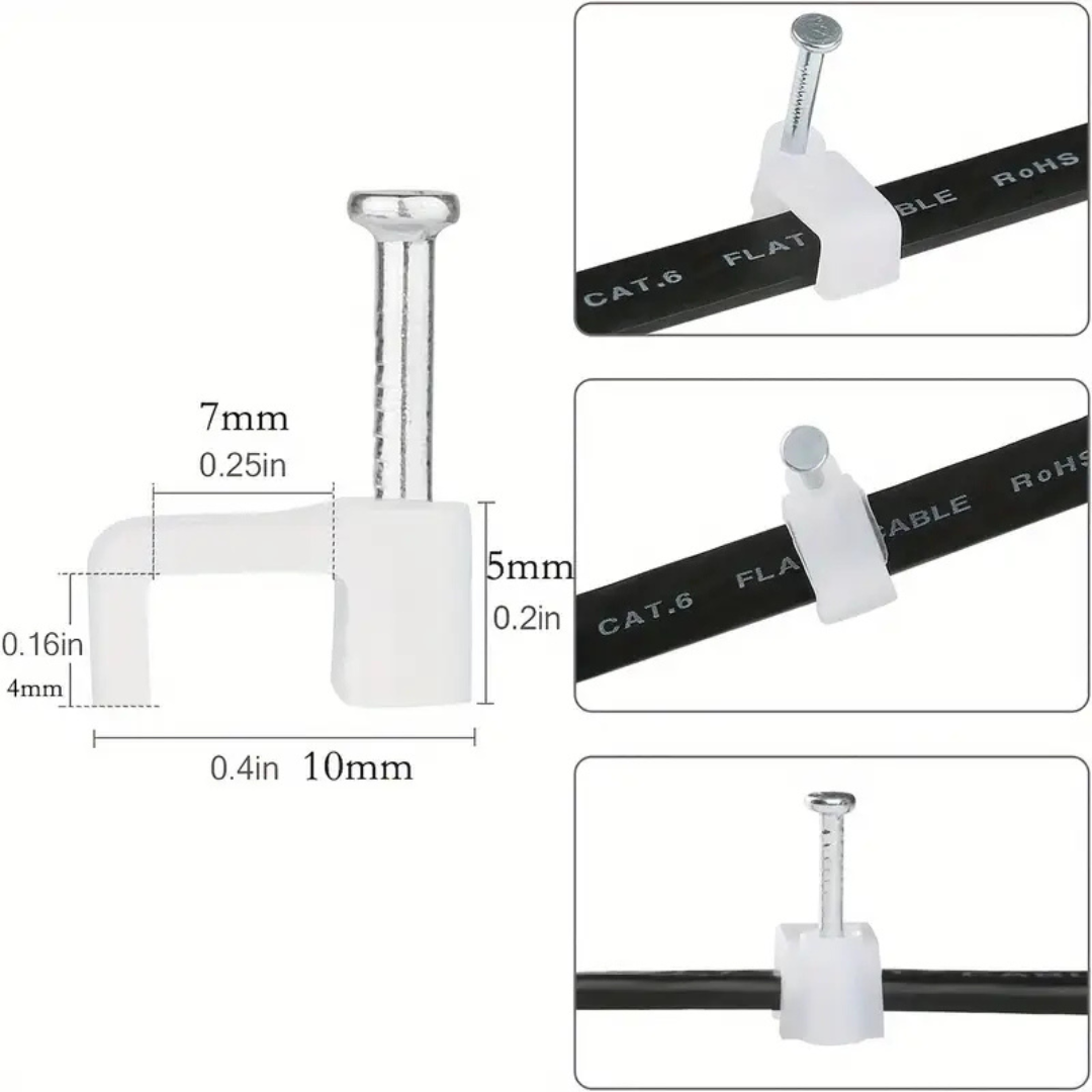100 Cable Wire Clips, 7mm