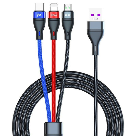 3 in 1 Nylon Braided Multi Charging Cable
